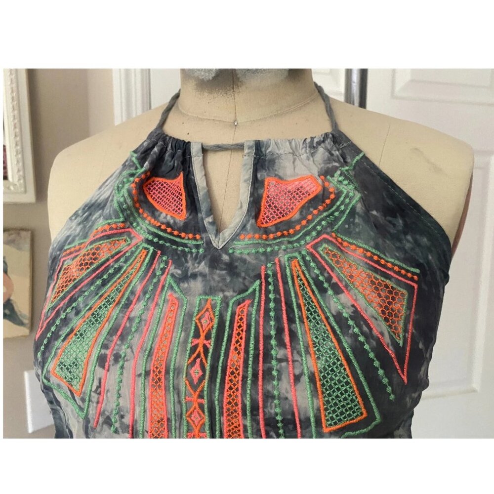 URBAN OUTFITTERS Southwestern NEON TIE-DYE Halter Goddess MAXI Dress *SMALL* - Picture 3 of 7